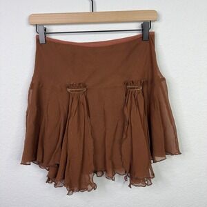 Emily D Skirt S Brown Silk Ruffle Tiered Flounce Y2K Fairy Coquette Boho Artsy